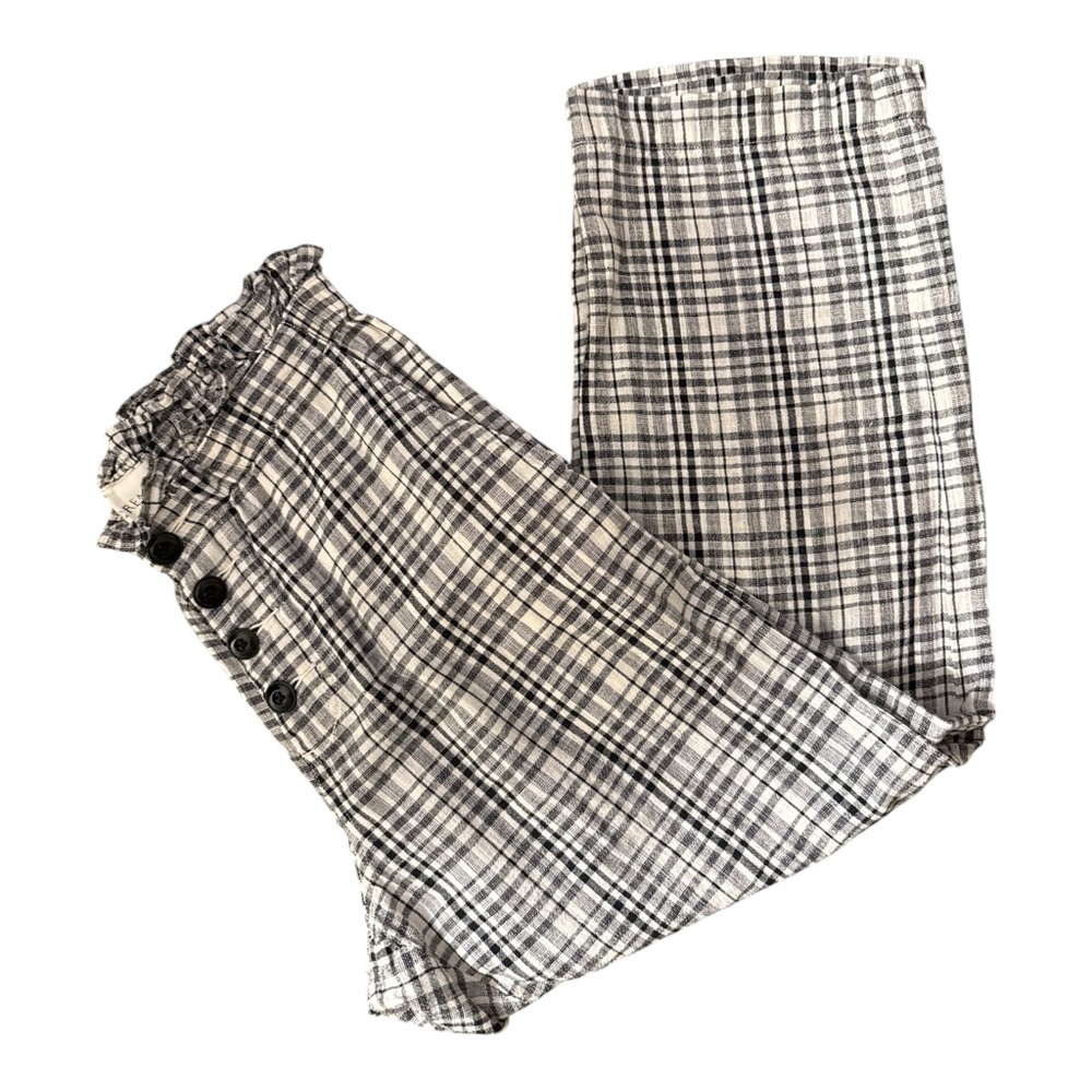 Black and White Casual Plaid Bottoms with Elastic Waistband
